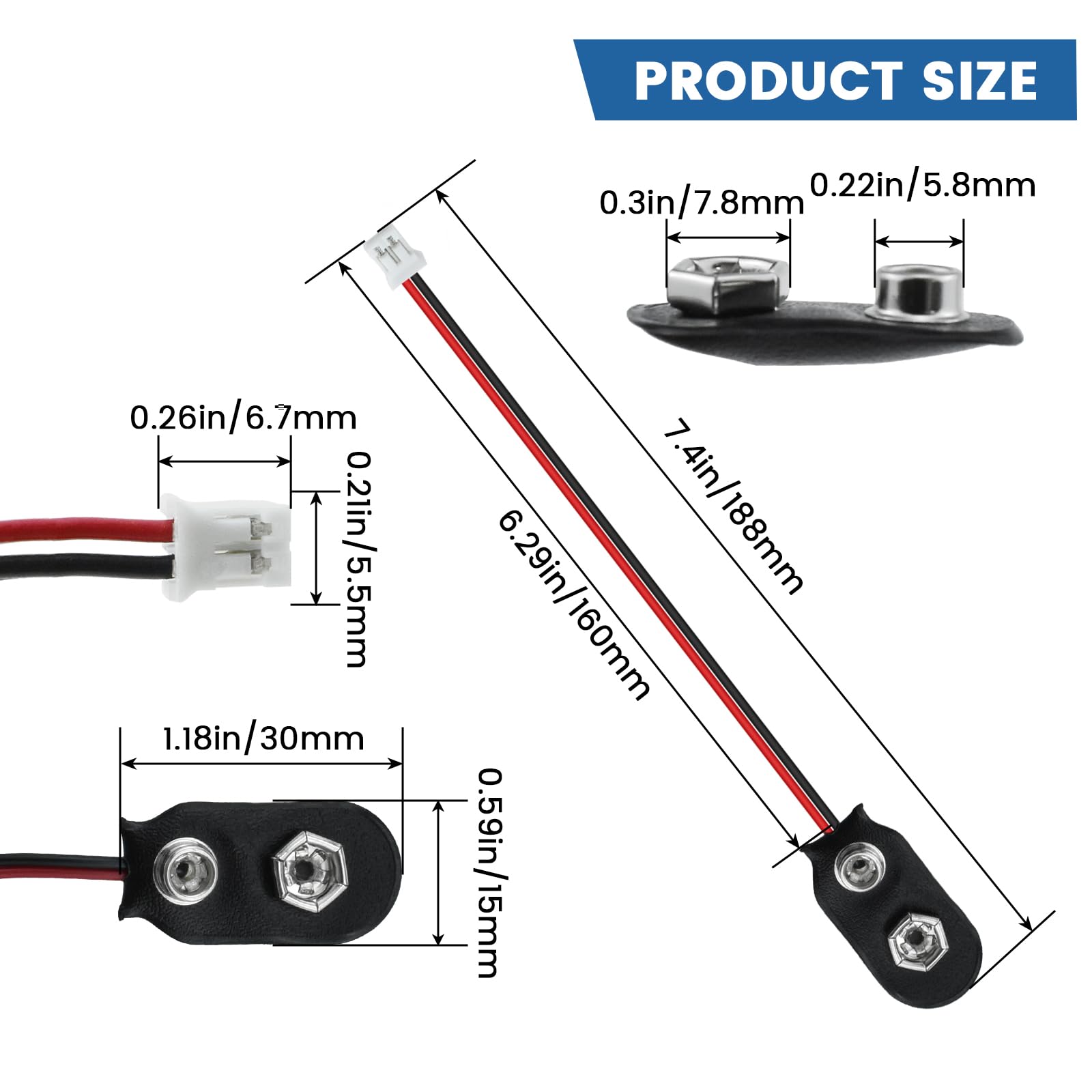 Amazon.co.jp: SDTC Tech 3パック 9V バッテリー スナップ 2ピン PH2.0